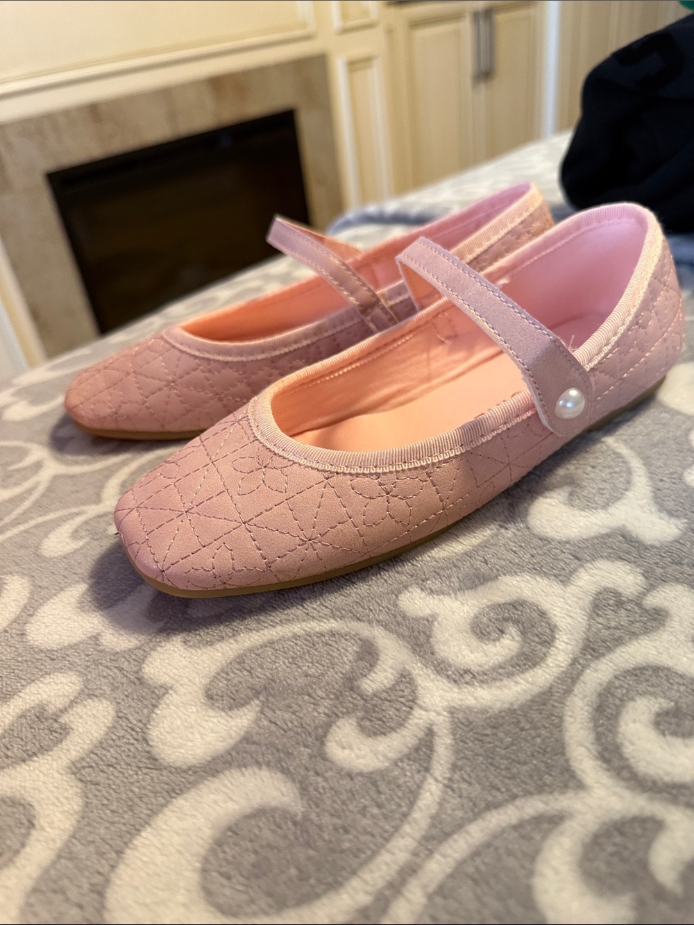 BCBG Pink Quilted Mary Jane Shoes with Pearl Button